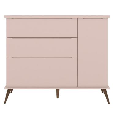 Imagem de Cômoda Infantil 1 Porta 3 Gavetas 100% Mdf Pés Retrô Melinda Rosê - Phoenix
