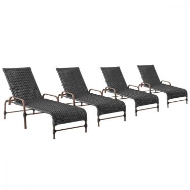 Imagem de 4 Espreguiçadeiras Reclinavel Catar Marrom Corda Nautica Preto