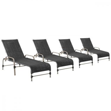 Imagem de 4 Espreguiçadeiras Reclinavel Catar Fendi Corda Nautica Preto