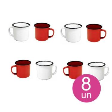 Imagem de Jogo c/ 8 caneca esmaltada diversas cores café roça fazenda - Fratelli