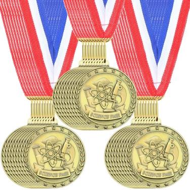 Imagem de 36 medalhas de ouro com fitas de pescoço livro de leitura a granel Science Fair Honor Roll Religiosa Bíblia Cruz Vencedor Medalhas Troféu Prêmio Presente para Livro Ciência Religiosa (Projeto Feira de