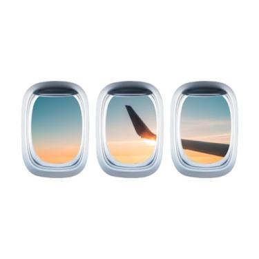Imagem de XLWLLNJ 3x Adesivos de Parede Asa de Avião Adesivos Autoadesivos Avião Janela Falsa Adesivo de Parede Decalque para Porta de Quarto Banheiro, Asa de Avião