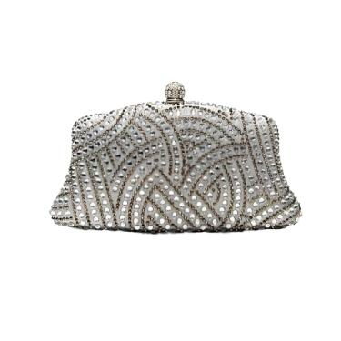 Imagem de YUHATRG Bolsa clutch feminina com strass de cristal elegante formal para festas noturnas e casamentos, Prata, Small