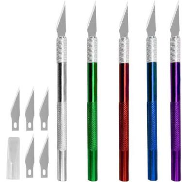 Imagem de 5 Canetas Estilete Alumínio Precisão Hobby Maquete 25 Lâmina - De Acor