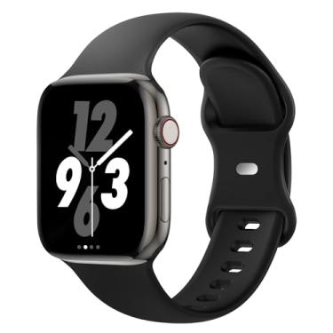 Imagem de Pulseiras unissex compatíveis com Apple Watch de 38 mm, 40 mm, 41 mm, 42 mm, 44 mm, 45 mm e 49 mm, de silicone macio para iWatch séries Ultra/Ultra 2 9/8/7/6/5/4/3/2/1 SE, cor: preto
