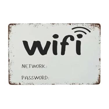 Imagem de Placa de metal vintage engraçada de rede Wi-Fi e senha de boas-vindas para convidados 30 x 20 cm, adequada para casa e cozinha, bar, café, garagem, decoração de parede