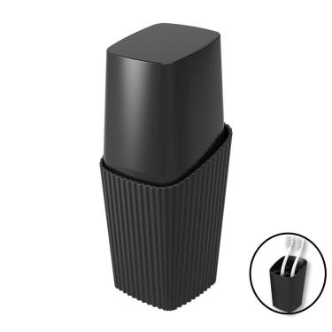 Imagem de Porta Escova De Dente Creme Dental Com Tampa New Square Preto Banheiro - 10450 Coza