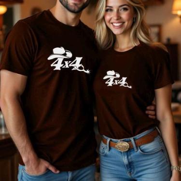 Imagem de Camiseta Algodão Unissex Estampa 4x4 Espora Chapéu Casal Country Cowbo