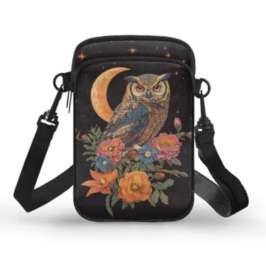 Imagem de YECARYPOD Pequena bolsa tiracolo para telefone feminina mini bolsa transversal para celular bolsa de ombro mini carteira sobre alça de ombro, Coruja da lua, One Size