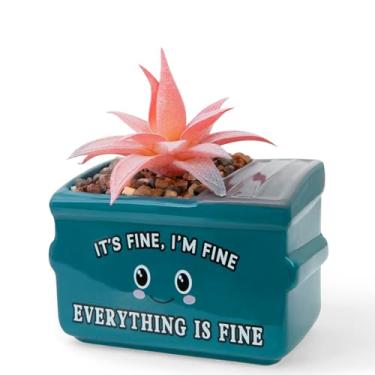 Imagem de YINUOWEI Vaso de cerâmica de suporte emocional, vasos de suculentas e vasos de plantas pequenas para decoração de mesa, acessórios de mesa de lixo, presentes engraçados para mulheres, homens, amigos