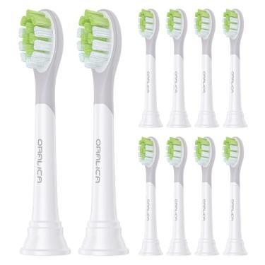 Imagem de Oralica - Cabeças de escova de dentes de substituição de branqueamento da marca japonesa, compatíveis com alças de clique Philips Sonicare, pacote com 10, médio, com limpador de língua (CA668, branco)