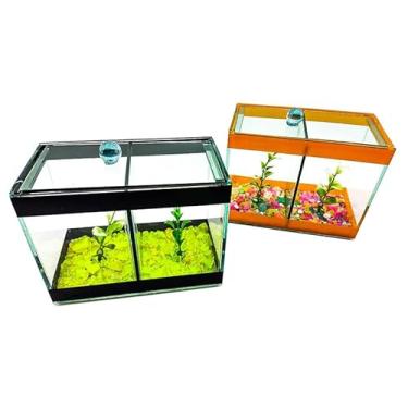 Imagem de Aquário Beteira Dupla Decorado 17x9x13 1,9L 2 Peixes Betas (Preto)