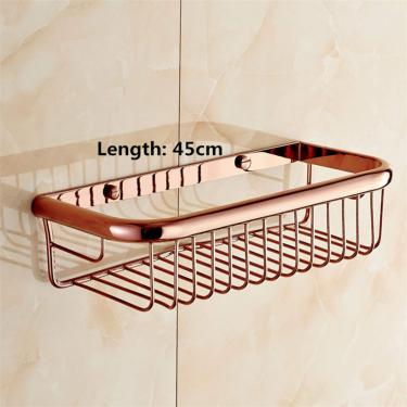 Imagem de Prateleira De Banheiro Cobre Chuveiro De Banho Prateleira De Chuveiro De Banho Chuveiro De Banho Caddy Holder Parafuso Inserindo Rosa Ouro Prateleira De Canto Quadrado, 45cm