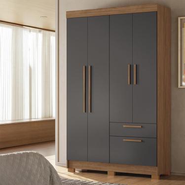 Imagem de Guarda-Roupa Solteiro Santos Andirá Londrina com 4 Portas, 2 Gavetas e 3 Prateleiras - 130cm de largura
