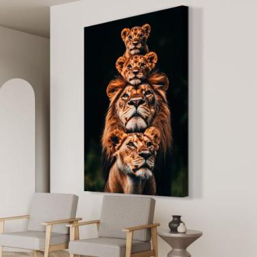 Imagem de Quadro decorativo familia de leão com dois filhotes vertical - MeMoldu