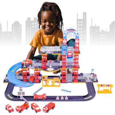 Imagem de Pista De Carrinhos Bombeiro C/Rampa e Elevador Brinquedo Infantil 3 Andares Acompanha 4 Carrinhos