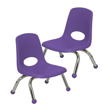 Imagem de Cadeira escolar empilhável de 20 cm, assento de estudante empilhável com pernas de aço cromado e deslizadores esféricos; para creche, pré-escola e escola em casa - roxo (pacote com 2), 15407-PU