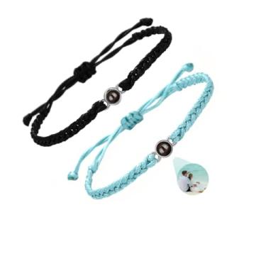 Imagem de Toodoumama Pacote com 2 pulseiras personalizadas com foto para casal, pulseiras personalizadas de identificação feitas à mão com imagem interna, presentes de memorial para o ente querido, One Size