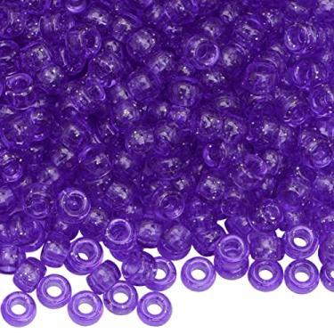 Imagem de 1000 peças de pulseira de contas de pônei de plástico arco-íris de 9 mm para colar, contas de cabelo para tranças para meninas, chaveiro, fabricação de joias (glitter roxo)