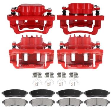 Imagem de SCITOO Kit de freio dianteiro e traseiro [8] Pastilhas de freio [4] Pinças de disco de freio com suporte compatíveis com 2000-2005 para Ford para excursão, 1999-2004 para Ford para F-250 Super Duty