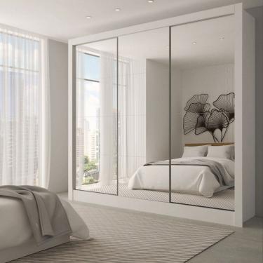 Imagem de Guarda-Roupa Casal Giulia Slim 3 Portas 3 Gavetas com Espelho Branco - Panorama Móveis