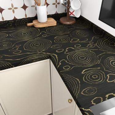 Imagem de Wallercity Papel de parede de madeira preto e dourado descasque e cole à prova d'água, papel de contato de madeira, papel de parede de madeira preta, papel de contato de bancada de vinil para mesas de