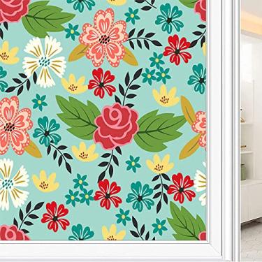 Imagem de Película de janela de privacidade de flores, textura de estilo floral, filme de vidro para sala de estar e escritório em casa, L90 x C 190 cm