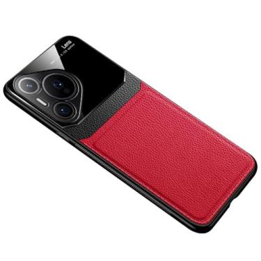 Imagem de HAO RIYLN Capa ultrafina para Huawei Pura 80 Ultra/80 Pro+/80 pro/80, capa de couro macio à prova de choque, proteção para câmera, capa retrô empresarial, vermelha, 80