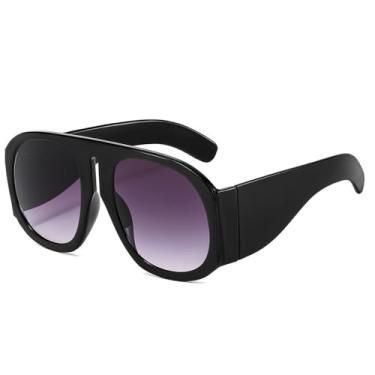 Imagem de Óculos de sol grandes Goggle femininos Steampunk armação grande lente degradê óculos de sol femininos, C4Preto, Cinza, tamanho único