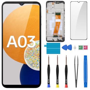 Imagem de BESJMYT Substituição de tela para Samsung Galaxy A03 Display LCD Touch Digitalizador, montagem completa com botão lateral de moldura, alto-falante, vibração, motor de vidro, kit de ferramentas de