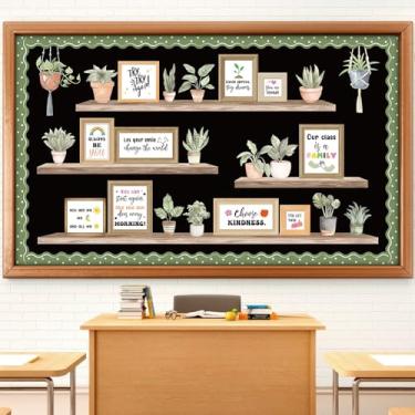 Imagem de Pajean Quadro de avisos para plantas, motivacional, positivo, decoração de sala de aula, vegetação, recortes em vasos, para volta às aulas, primeiro dia, janela, porta, parede, ensino fundamental
