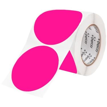 Imagem de Perco Etiquetas adesivas redondas fluorescentes rosa de 10 cm com perfuração fácil de descascar - 400 etiquetas por rolo - forte aderência, cores vibrantes para organização, etiquetagem, artesanato e