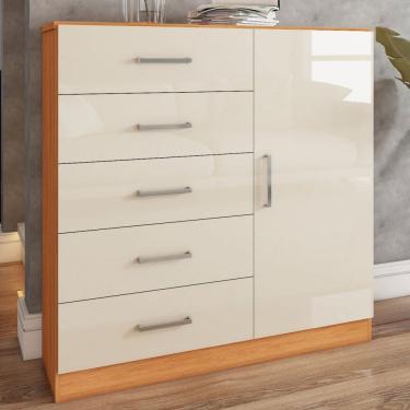 Imagem de Cômoda Angra 5 Gavetas 1 Porta Cinamomo/Off White - Panorama Móveis