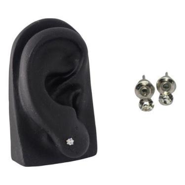 Imagem de Par De Brinco Ponto De Luz 1mm Zirconia Prata Joia Feminina - Bellavie