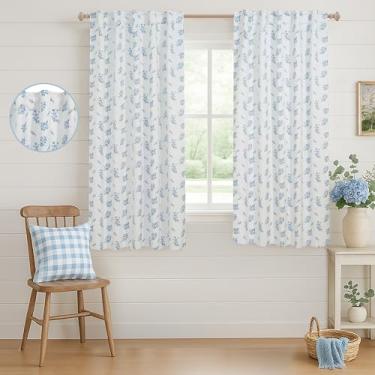 Imagem de Cortinas azuis e brancas, blackout floral pastel, vintage, litoral, praia, sala de aula, para janelas