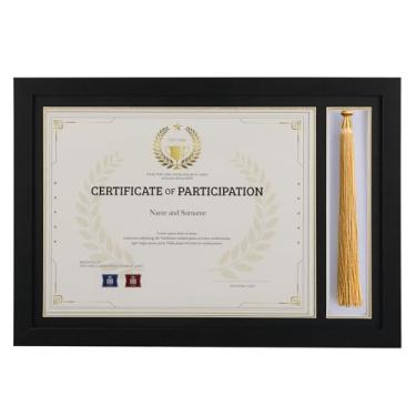 Imagem de Lavezee Moldura de diploma de 38 x 26 cm com suporte de borla, display 21 x 28 cm grau de documento certificado e uma borla, preto com aro dourado