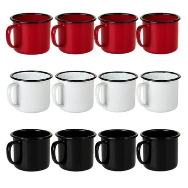 Imagem de Kit 12 Canecas Esmaltadas Rustica 80ml Café Retro Colorida - STORE SHA