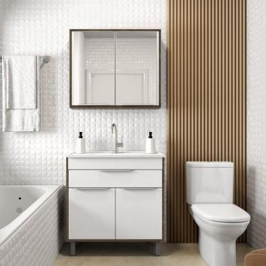 Imagem de Armário de Banheiro Gabinete Com Cuba e Espelheira 80cm Paris - JAELI