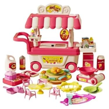 Imagem de Mini Food Truck Infantil Churrascaria, 56 Peças, Brinquedo Educativo com Acessórios, Rosa, 36 x 25 x 10 cm