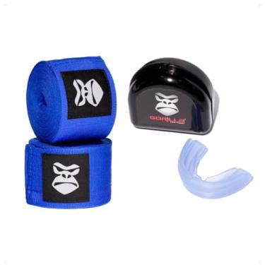 Imagem de Faixa de Mão para Boxe Gorilla – Bandagem Elástica com Atadura + Protetor Bucal para Lutas – Protetor de Dentes – Cor Azul