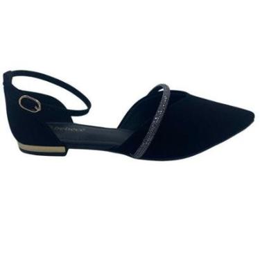 Imagem de Sapatilha Bebecê Camurça Bico Fino Brilho Preta 2019094 - Preto 35-Feminino