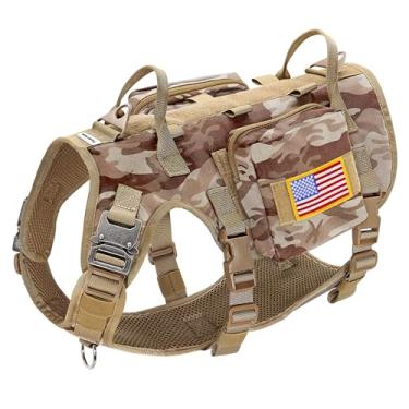 Imagem de Forestpaw Peitoral para cães de tamanho médio, peitoral tático com alça, estilo militar, sem puxão, colete para cães de serviço com bolsos ajustáveis para cães médios e grandes, marrom camuflado