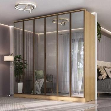 Imagem de Guarda Roupa Moderno c/ 6 Portas Reflecta e LED 100% MDF - Mambel Q, O
