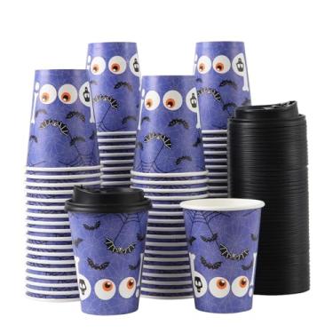 Imagem de Tamone PACOTE COM 100 Xícaras de Café Descartáveis de 340 g com Tampas, Copos de Café To Go com Tampas à Prova de Vazamento, Copos de Papel Roxos para Café Frio/Quente Bebida Chocolate Cacau para