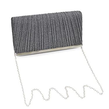 Imagem de Bolsa de mão premium plissada metálica de malha com glitter, Cinza, One Size