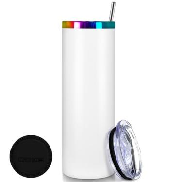 Imagem de XccMe Copos skinny retos com gravação a laser de 590 ml, copo fino de aço inoxidável com tampa e canudo, caneca de café revestida a vácuo de parede dupla isolada e pó para bebidas quentes e frias