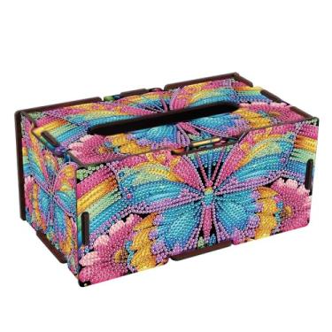 Imagem de Kit de caixa de lenços de pintura de diamante DIY, caixa de lenços de fita de borboleta com diamantes brilhantes, adequado para decoração de casa e escritório, adequado como presente de arte artesanal