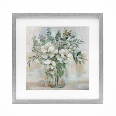 Imagem de Stupell Industries Vaso de flores vivas em tons de verde impressão emoldurada cinza design sob vidro por Nan, 13 x 13