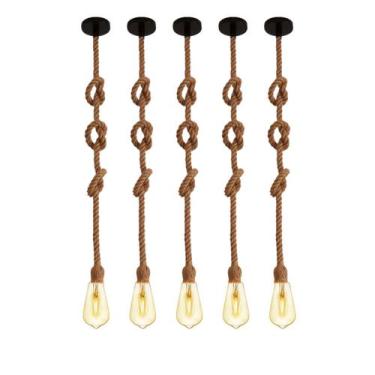 Imagem de Kit 5 Pendente Corda Retro Vintage Rústico Decorativo E27 2 Metros com