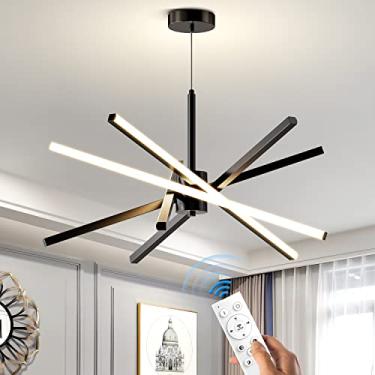 Imagem de Lustre Sputnik moderno de teto 82W LED preto pendente lustres embutidos para sala de jantar luminárias sobre mesa regulável com controle remoto para sala de estar cozinha quarto 80 cm